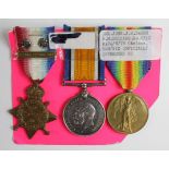 1914 star trio with slip on bar, RMA 6312 Gnr J J W Sands R.M.Brigade born 24/8/1878 Chelsea,