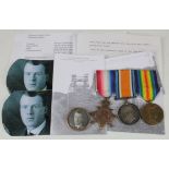 1915 Star Trio S-6561 Pte J McNair R.Highrs. With 9ct gold locket with photo and ID Tag enclosed.