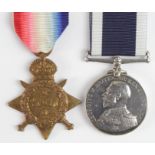 1914 Star (287443 T G Hubbert, STO.1CL. Hood Bttn RND) and GV Naval LSGC Medal (287443 T G Hubbert