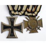 German WW1 Iron Cross 2nd Class, and Honour Cross with Swords marked 'St & L'. (2)