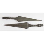 Bronze spear head terminals, approx 54.5 cm long (2) Heavy