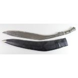 Kukri: A giant tourist Kukri. Heavy blade 30" pricker marked 'India'. In its leather scabbard. (*