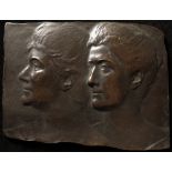 Anglo-Belgian WWI era commemorative bronze plaque 120mm: Double portrait in profile of Edith