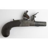 Flint lock box lock pocket pistol by Simmons of London with folding trigger, slab safety catch,