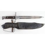 Cut down sword converted to a fighting knife with scabbard & a continental bayonet.