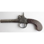 Percussion box lock pocket pistol signed Wiggin converted from flintlock C. 1760 with silver inlay