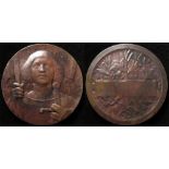 French Commemorative Medal, bronze d.63mm: An artistic depicition of Joan of Arc 'Jehanne' c.1930 by