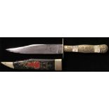 Knife: American Bowie knife. Blade 6" and etched 'The United States Land of the Free and Home of the