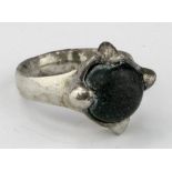 Medieval Viking Era (ca.900 AD) silver ring with green gem 19mm - inner diameter