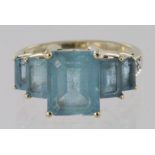 9ct blue topaz five stone ring, size N, weight 3.9g