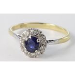 18ct Gold Sapphire and Diamond Ring size n weight 2.4g