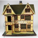 Dolls house, circa early to mid 20th Century, height 57cm, width 55cm approx, (Sold as seen)