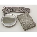 Three white metal items comprising a Continental box (probably plated or very low grade silver)