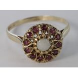 9ct Gold Opal and Ruby Ring size P weight 2.7g