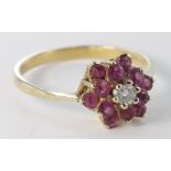 9ct Gold Ruby and Diamond Ring size N weight 2.0g