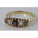 18ct sapphire and diamond five stone graduated ring, size P, weight 3.6g