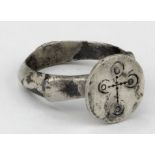 Crusaders Period (ca.1200 AD) silver ring with cross 18mm - inner diameter