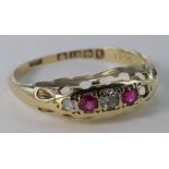 18ct Gold Ruby and Diamond Ring size L weight 1.7g