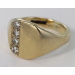 9ct Gold Diamond set Gents Signet Ring size J weight 5.0