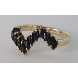 14ct yellow gold marquise sapphire ring, size M, weight 2.4g