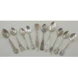 Ten assorted silver commemorative and figural teaspoons. Most 925 silver including David Anderson.