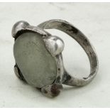 Medieval Viking Era (ca.900 AD) silver ring with white gem 19mm - inner diameter