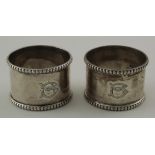 Pair of Silver napkin rings hallmarked GNRH Chester, 1913. Weighs 1.75 oz (approx).