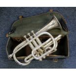 Boosey & Co. Solbron Class A cornet (no. 100932), contained in a leather case