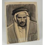 Watercolour. An original watercolour depicting an unknown Sheikh (Ali el Asbeli ?), painted 1943,