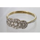 18ct diamond triple cluster ring, size T, weight 2.8g