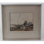 Original watercolour by Peter Gilman (1972) depicting old harbour at Walberswick, Suffolk. Signed.