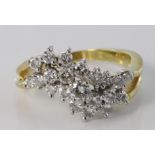 18ct diamond three row dress ring, with twenty two diamonds totalling approx. 1.25ct. Size K, weight