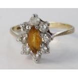 9ct Gold Citrine/CZ Ring size J weight 2.2g