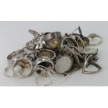 Small bag of mainly mixed small silver items, to include rings, coins etc. Approx 135g