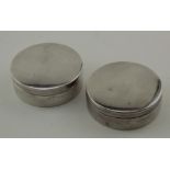 Two silver pill boxes hallmarked W.N. Ltd., Birm., 1922 & 1923. Combined weight is 1.25 oz approx.