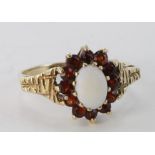 9ct Gold Opal and Garnet Ring size K weight 2.3g