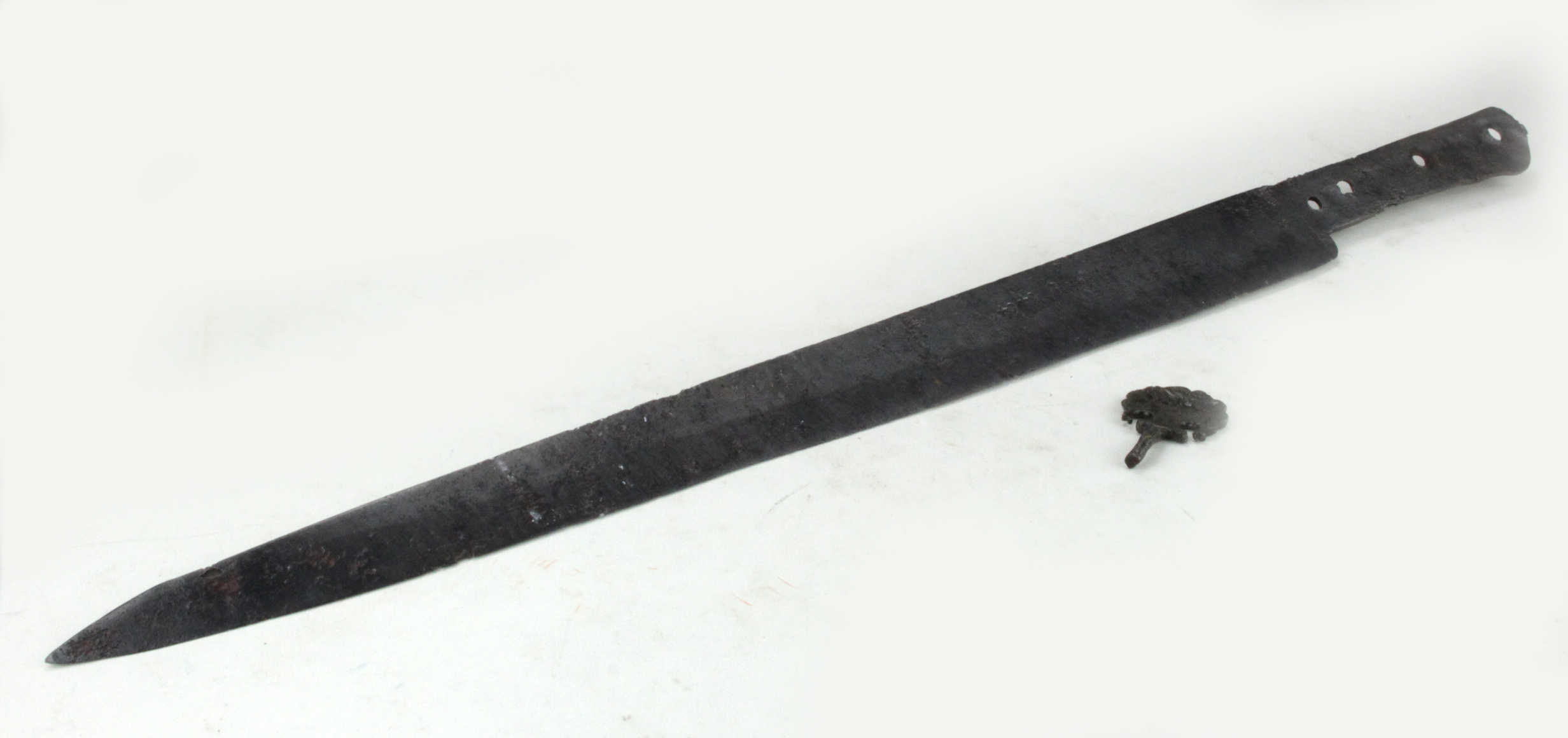 Medieval German (ca.1300 AD) iron sword with makers marks and decorated cross guard 580mm