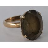 Yellow Metal (tests 9ct Gold) Smoky Quartz Ring size J weight 4.7g