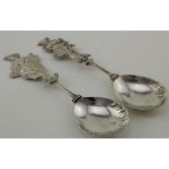 Two Continental silver figural spoons, both have Continental marks on the backs of both bowls.