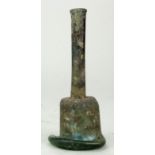 Ancient Roman (ca.200 AD) glass flask shaped like bell with lovely irredesance 150mm