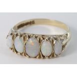 9ct Gold five stone Opal Ring size Q weight 3.2g