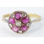 22ct yellow gold ruby and diamond cluster ring, size M, weight 2.7g