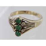 14ct yellow gold emerald and diamond ring, size L, weight 3.4g