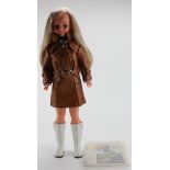 Sebastian of London fashion doll, circa 1969, closing eye doll wearing a faux leather brown coat and