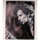 Zinsky (British, 21st Century). Oil on canvas depicting a portrait of Keith Richards of the