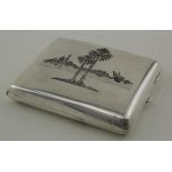 Egyptian, silver & niello cigarette case. Weight 5.25 oz approx.