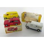 A Dinky Toys 407 Ford Hertz Transit Van, 195 Fire Chiefs Range Rover, 275 Brinks Armoured Car, in