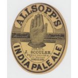 Beer label, Samuel Allsopp, India Pale Ale bottled by J Scouler, Cambuslang, c.1884, v.o, (gd)