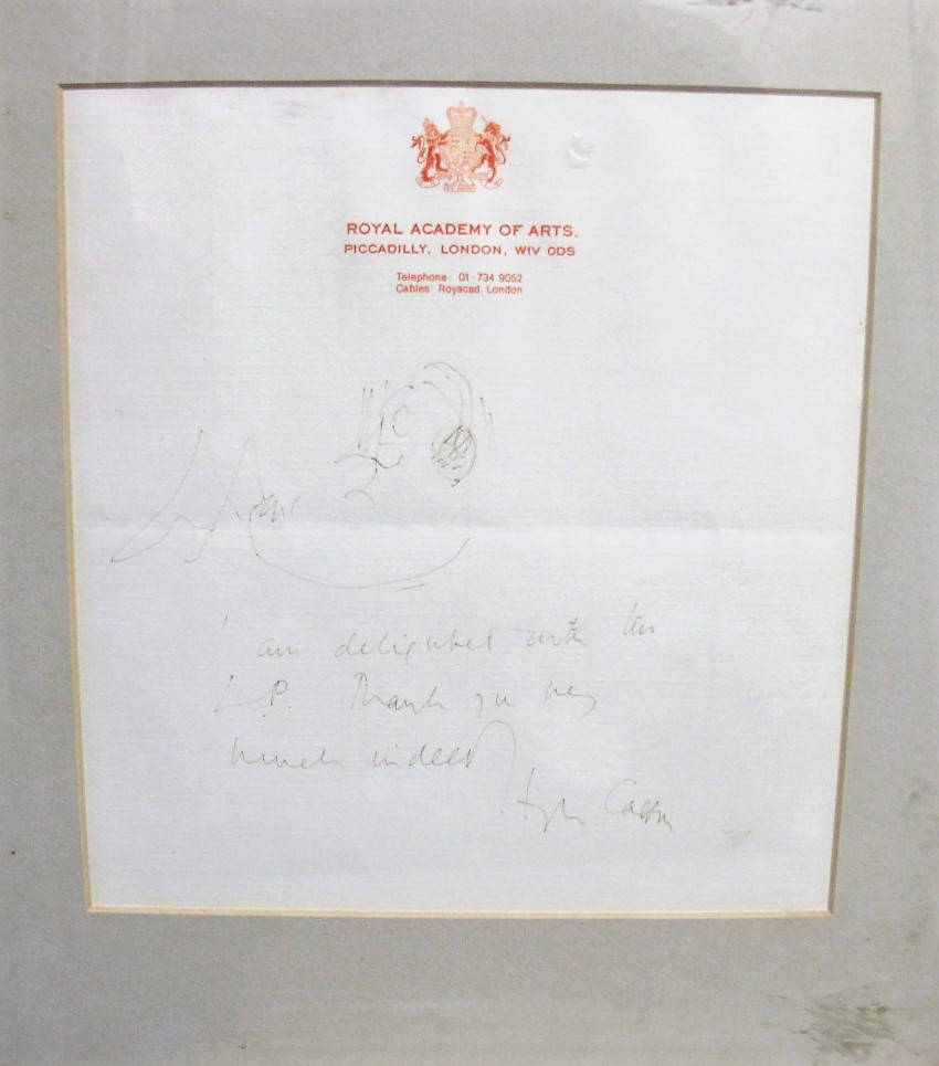 Autograph, Sir Hugh Casson, a framed & glazed Royal Academy of Arts letter with note and sketch