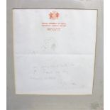 Autograph, Sir Hugh Casson, a framed & glazed Royal Academy of Arts letter with note and sketch